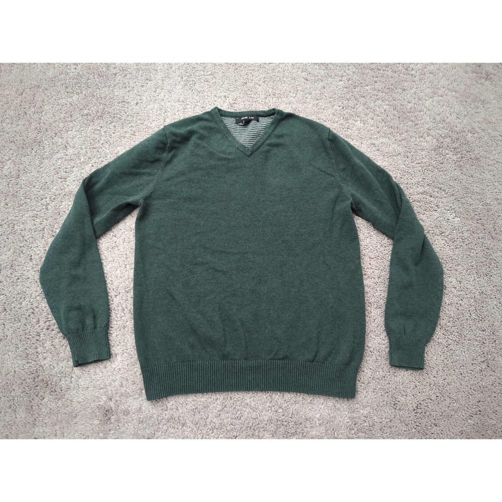 Mark Law Sweater Mens Medium Green Pullover V-Neck Long‎ Sleeve 100% Cotton Knit